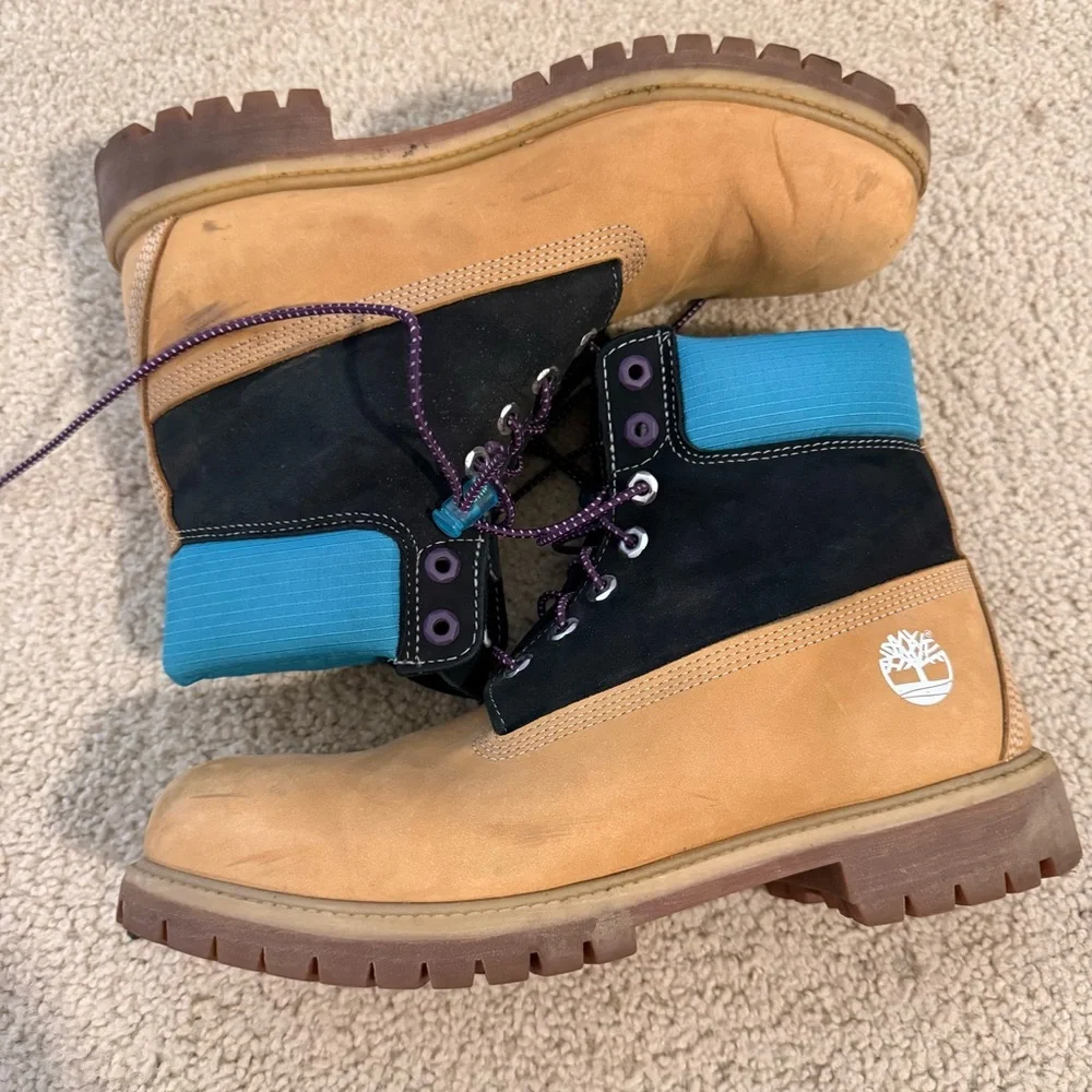 Timberland 6 Inch Premium Boots Men 10.5 Wheat Black Teal 1973